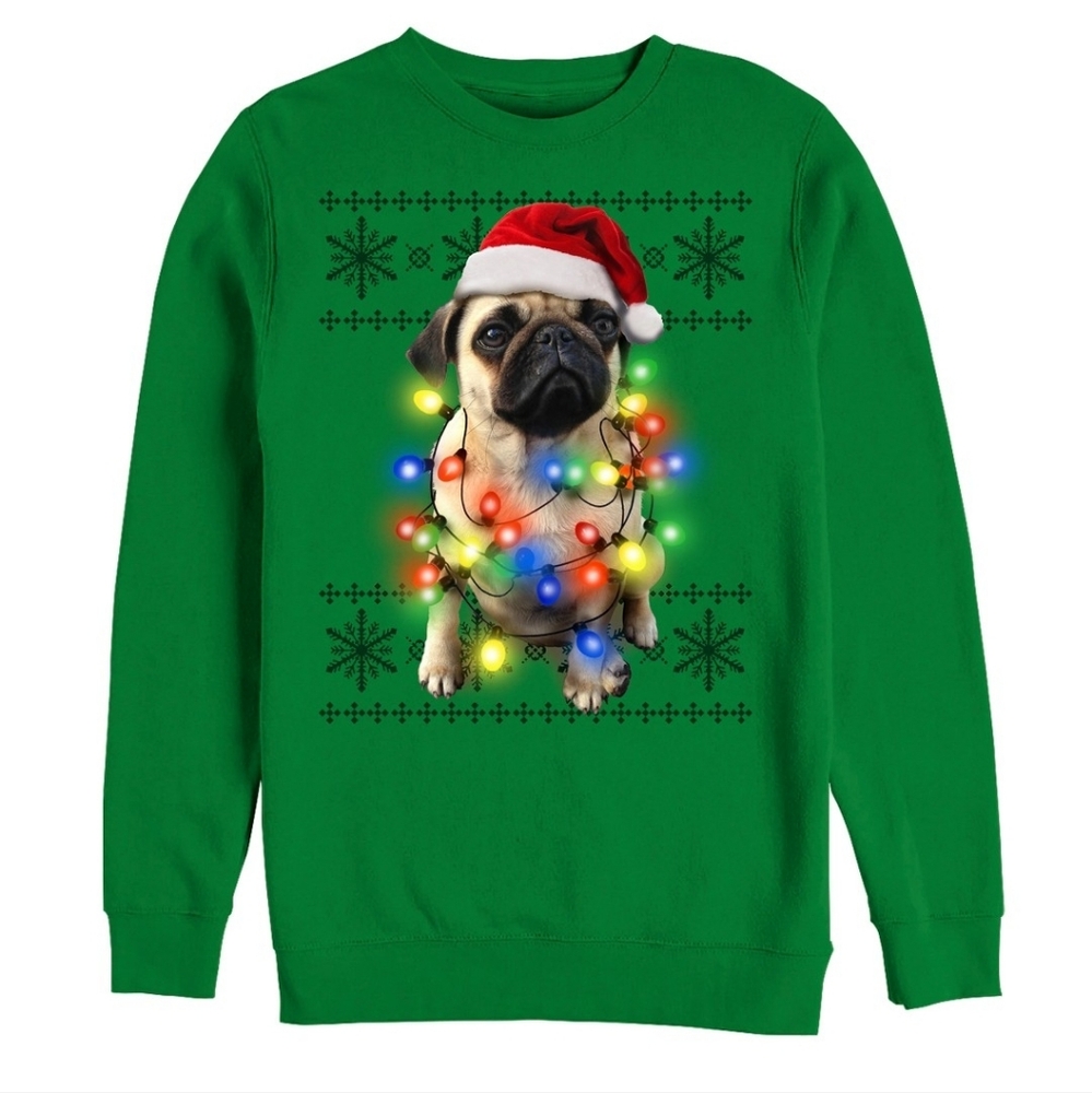 Fifth Sun Green Pug Ugly Christmas Sweater Large